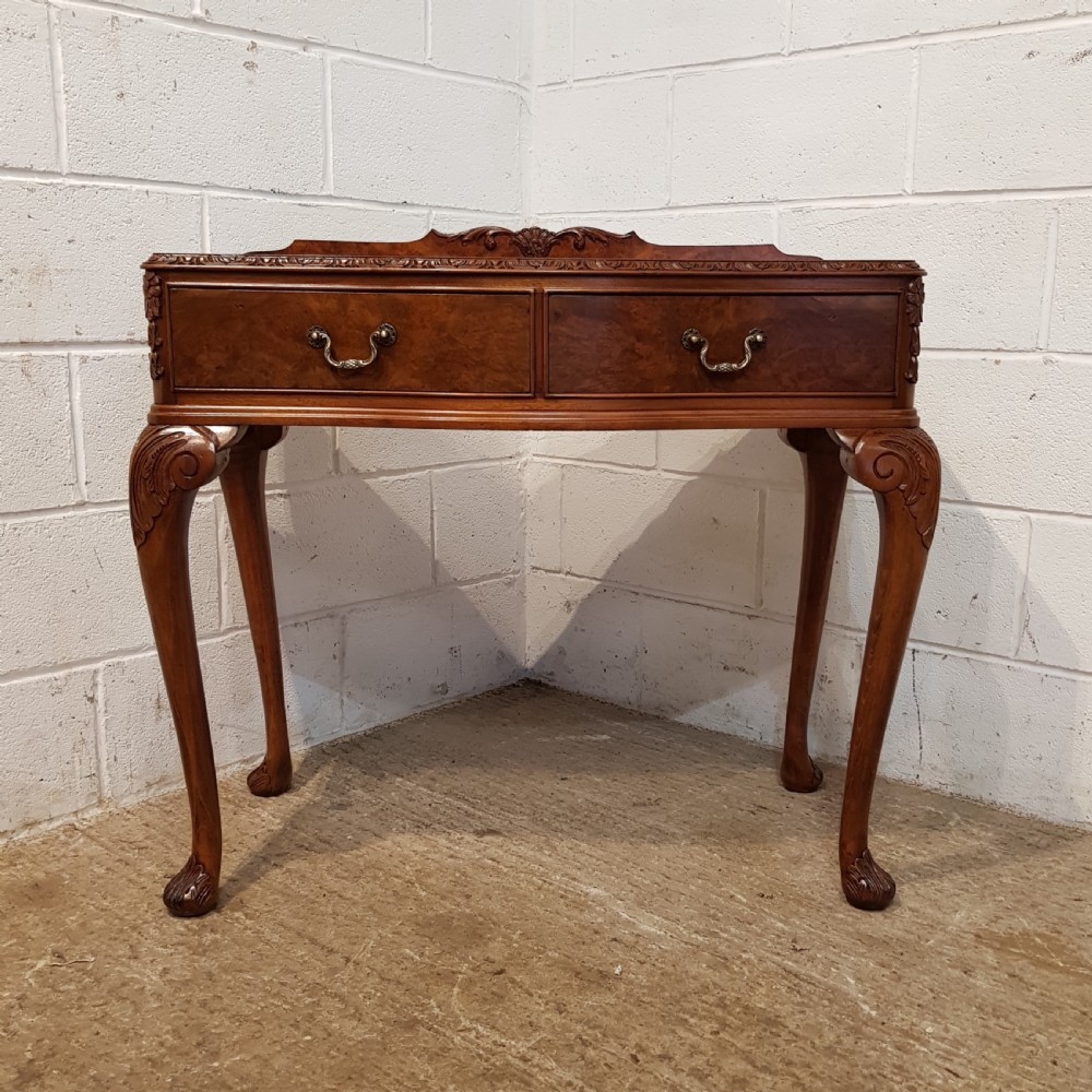 ANTIQUE BURR WALNUT SERPENTINE FRONT SIDE TABLE C1920 View II