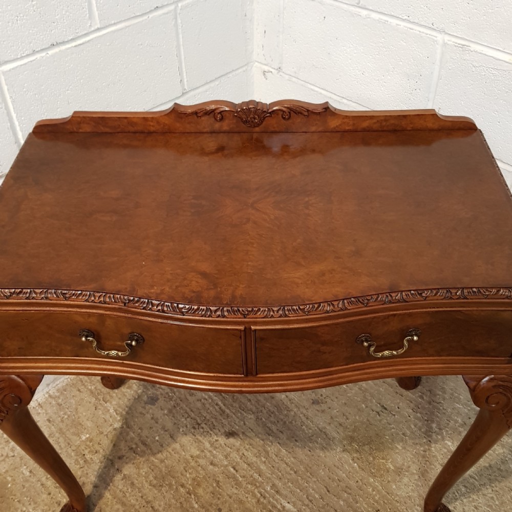 ANTIQUE BURR WALNUT SERPENTINE FRONT SIDE TABLE C1920 View III