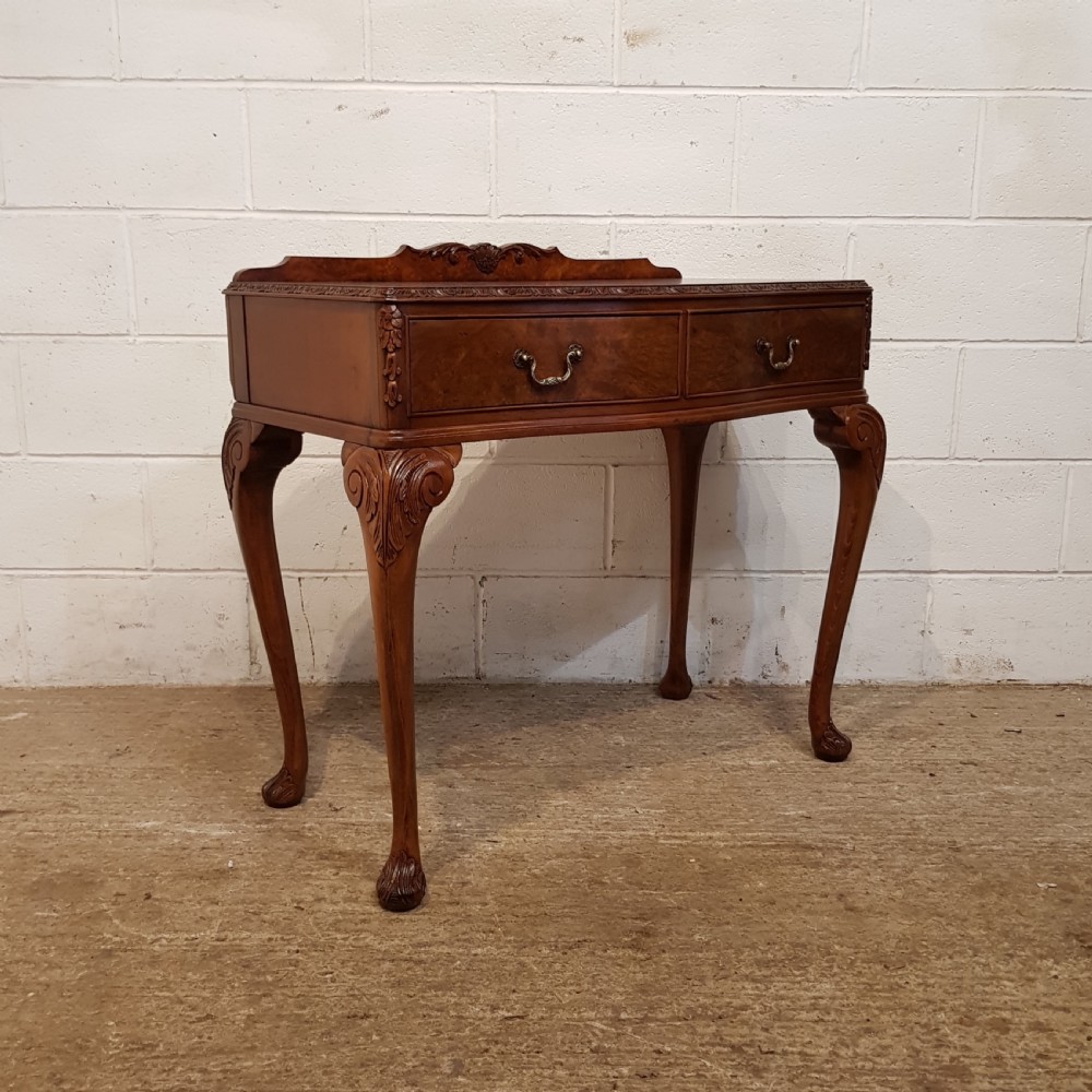 ANTIQUE BURR WALNUT SERPENTINE FRONT SIDE TABLE C1920 View IV