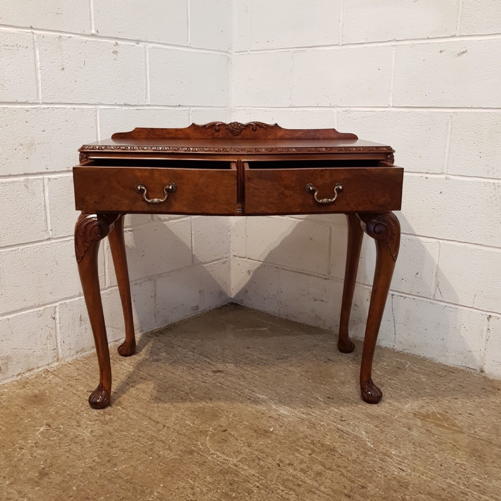 ANTIQUE BURR WALNUT SERPENTINE FRONT SIDE TABLE C1920 View V