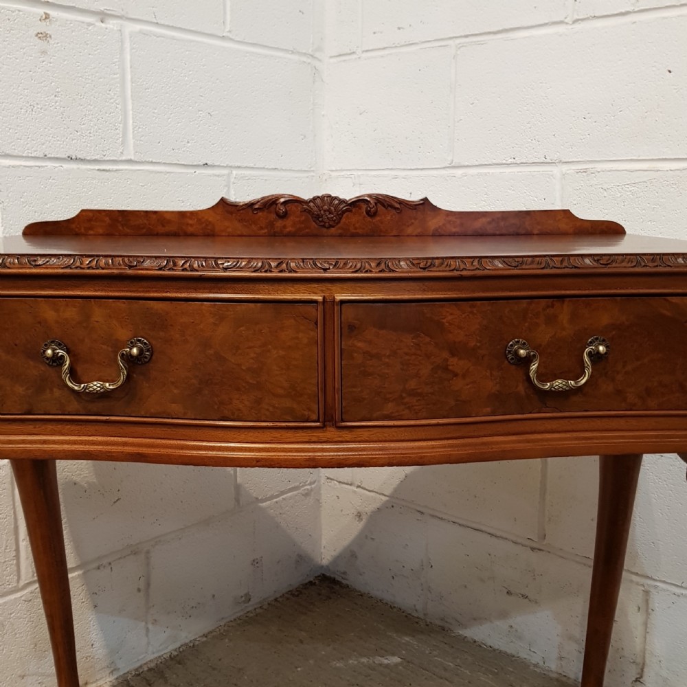 ANTIQUE BURR WALNUT SERPENTINE FRONT SIDE TABLE C1920 View VI