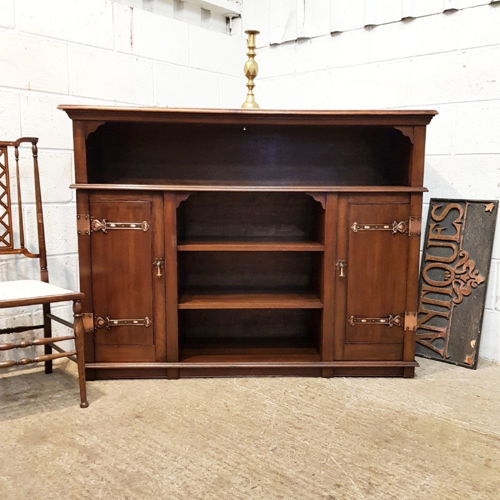 ANTIQUE ARTS & CRAFTS OAK OPEN BOOKCASE C1890