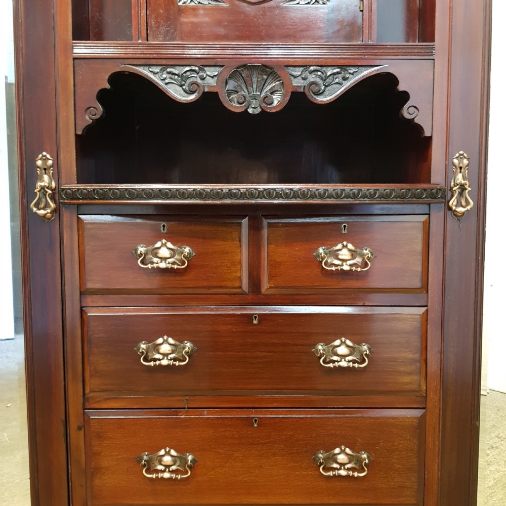 ANTIQUE LATE VICTORIAN CUBAN MAHOGANY TRIPLE  WARDROBE BY MAPLE & CO C1890 View V