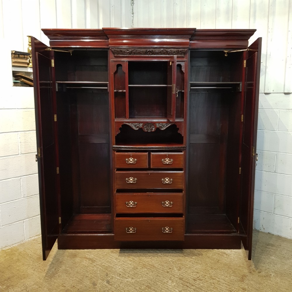 ANTIQUE LATE VICTORIAN CUBAN MAHOGANY TRIPLE  WARDROBE BY MAPLE & CO C1890 View VII