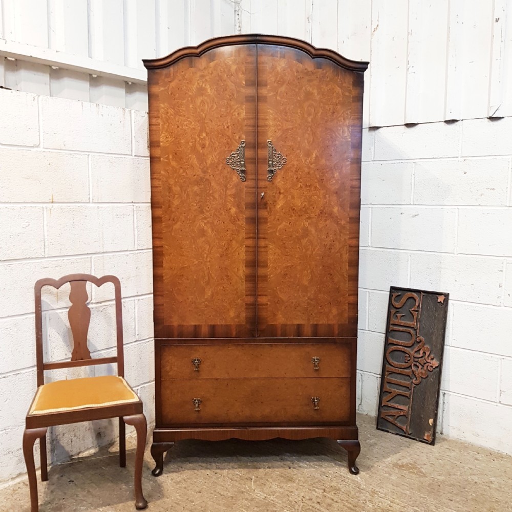 ANTIQUE BURR WALNUT TALLBOY WARDROBE C1920