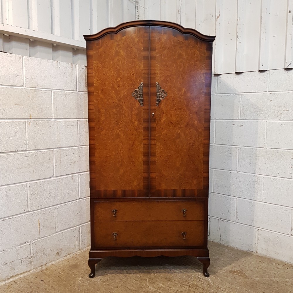 ANTIQUE BURR WALNUT TALLBOY WARDROBE C1920 View II