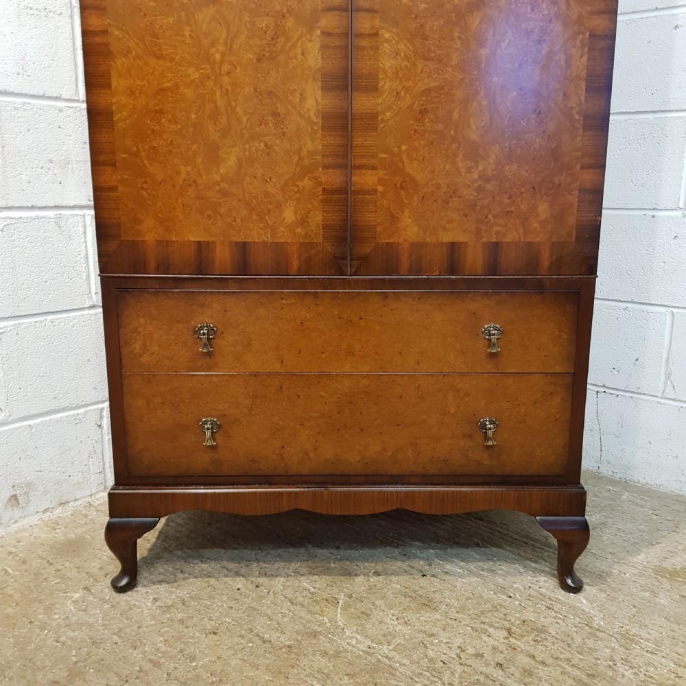 ANTIQUE BURR WALNUT TALLBOY WARDROBE C1920 View IV