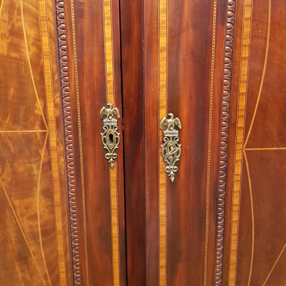 ANTIQUE LATE VICTORIAN REGENCY INLAID MAHOGANY TRIPLE BREAKFRONT WARDROBE C1890 View IV