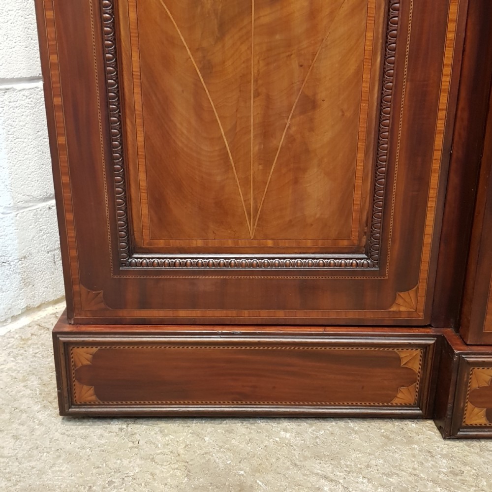 ANTIQUE LATE VICTORIAN REGENCY INLAID MAHOGANY TRIPLE BREAKFRONT WARDROBE C1890 View V