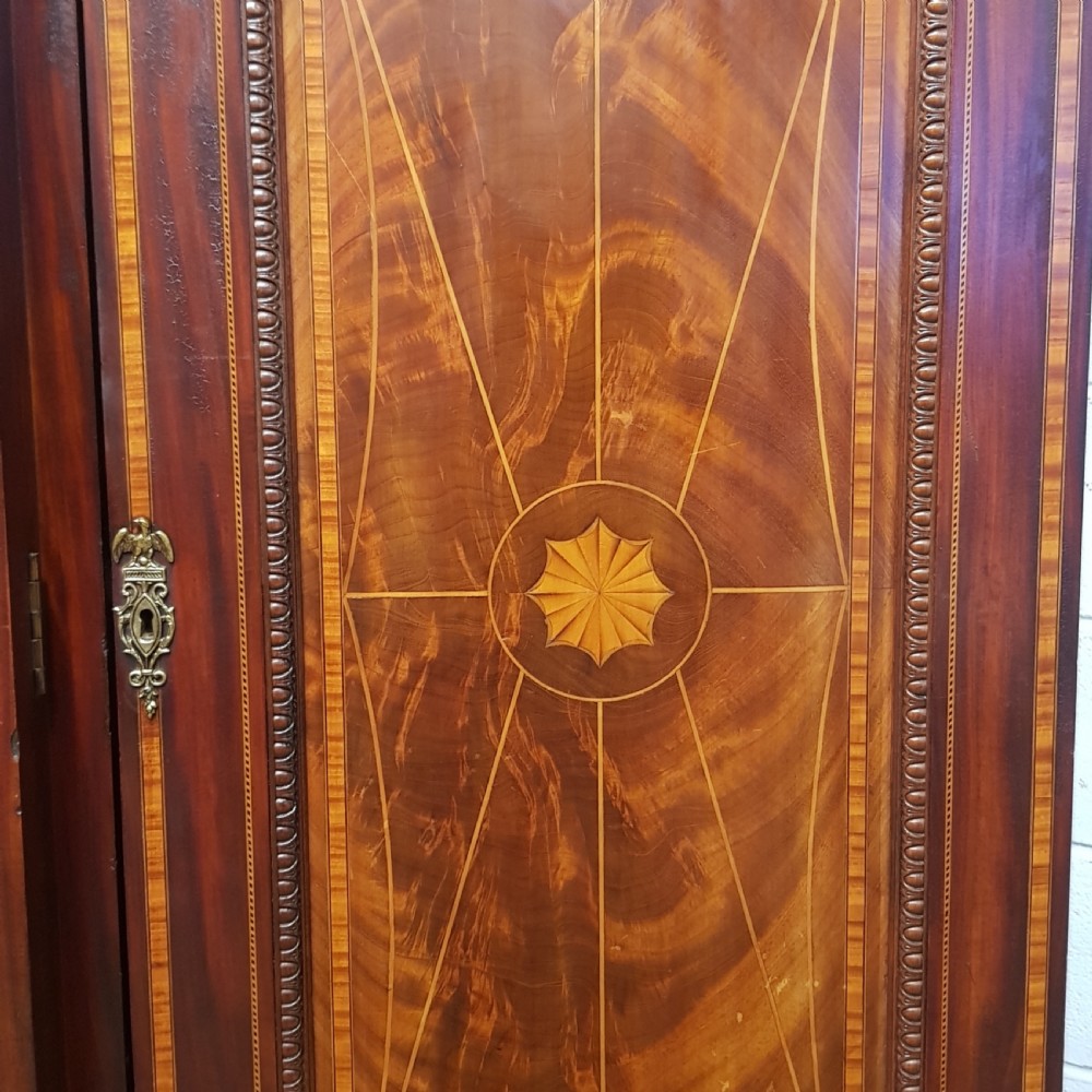 ANTIQUE LATE VICTORIAN REGENCY INLAID MAHOGANY TRIPLE BREAKFRONT WARDROBE C1890 View VI