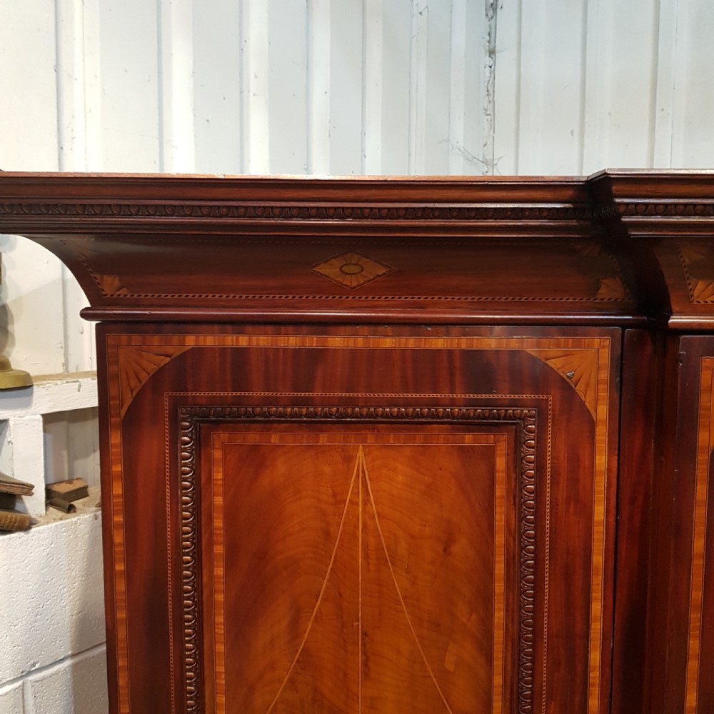 ANTIQUE LATE VICTORIAN REGENCY INLAID MAHOGANY TRIPLE BREAKFRONT WARDROBE C1890 View VII