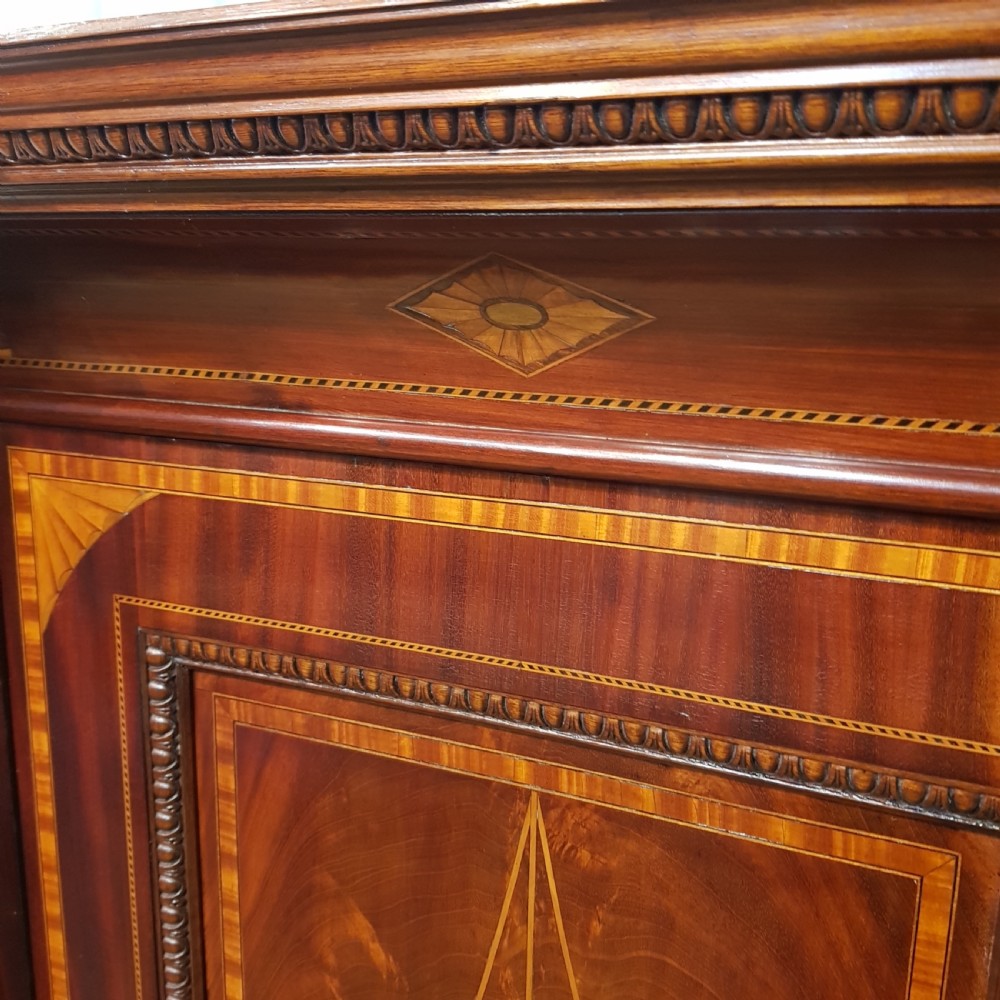 ANTIQUE LATE VICTORIAN REGENCY INLAID MAHOGANY TRIPLE BREAKFRONT WARDROBE C1890 View IX