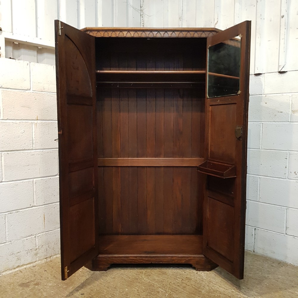 ANTIQUE SMALL CARVED OAK DOUBLE WARDROBE C1920 View III