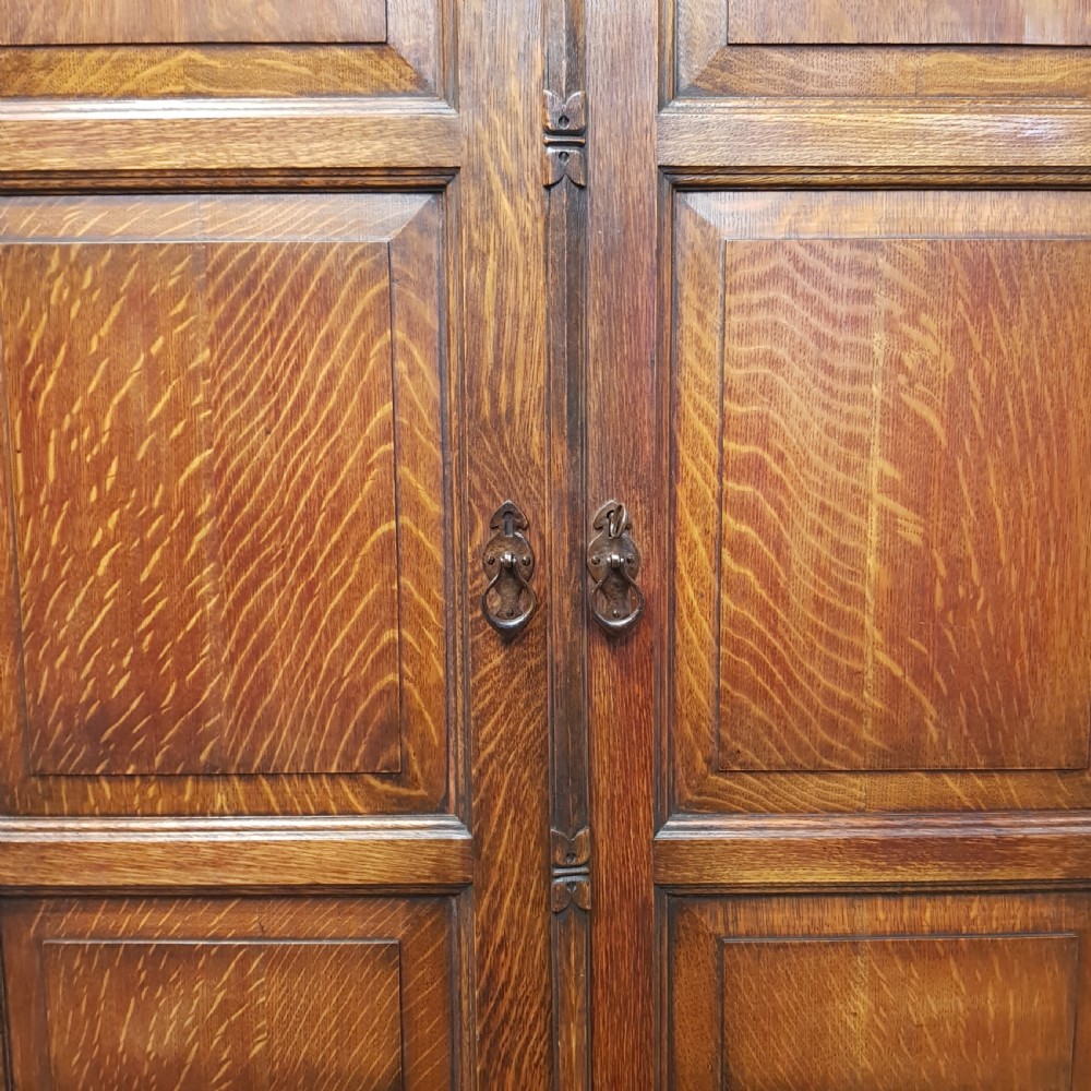 ANTIQUE SMALL CARVED OAK DOUBLE WARDROBE C1920 View VII