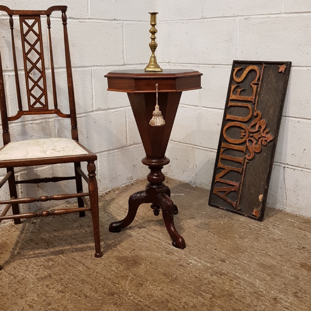 ANTIQUE VICTORIAN MAHOGANY TRUMPET WORKBOX C1880