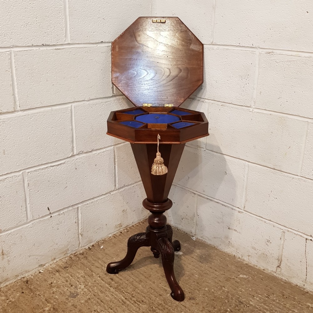ANTIQUE VICTORIAN MAHOGANY TRUMPET WORKBOX C1880 View VI