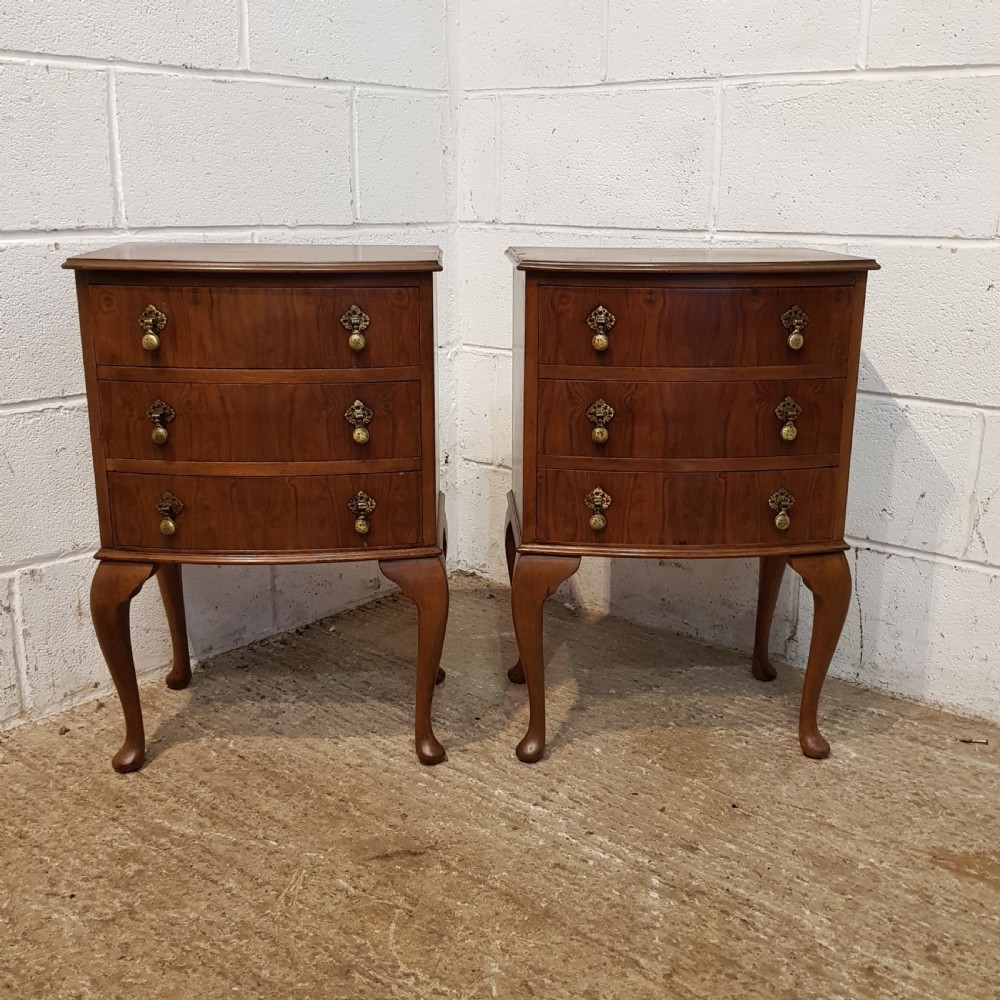 ANTIQUE PAIR WALNUT BOW FRONT BEST SIDE CHESTS  C1920 View III