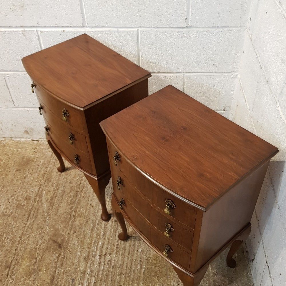 ANTIQUE PAIR WALNUT BOW FRONT BEST SIDE CHESTS  C1920 View IV
