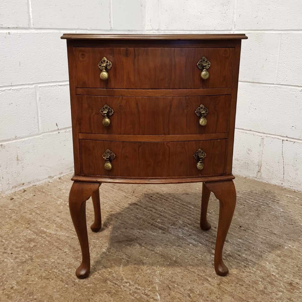 ANTIQUE PAIR WALNUT BOW FRONT BEST SIDE CHESTS  C1920 View V
