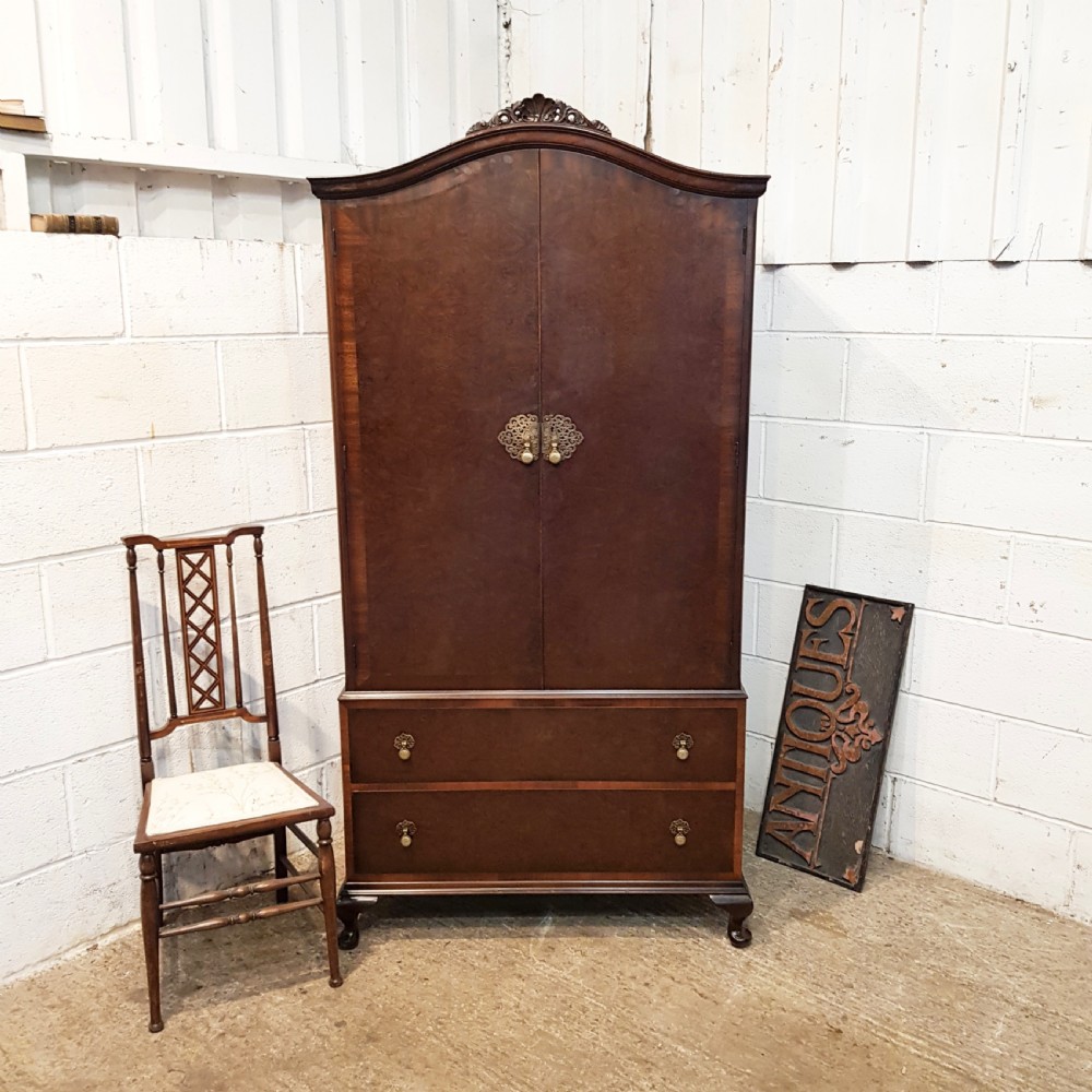 ANTIQUE BURR WALNUT SERPENTINE TALLBOY C1920