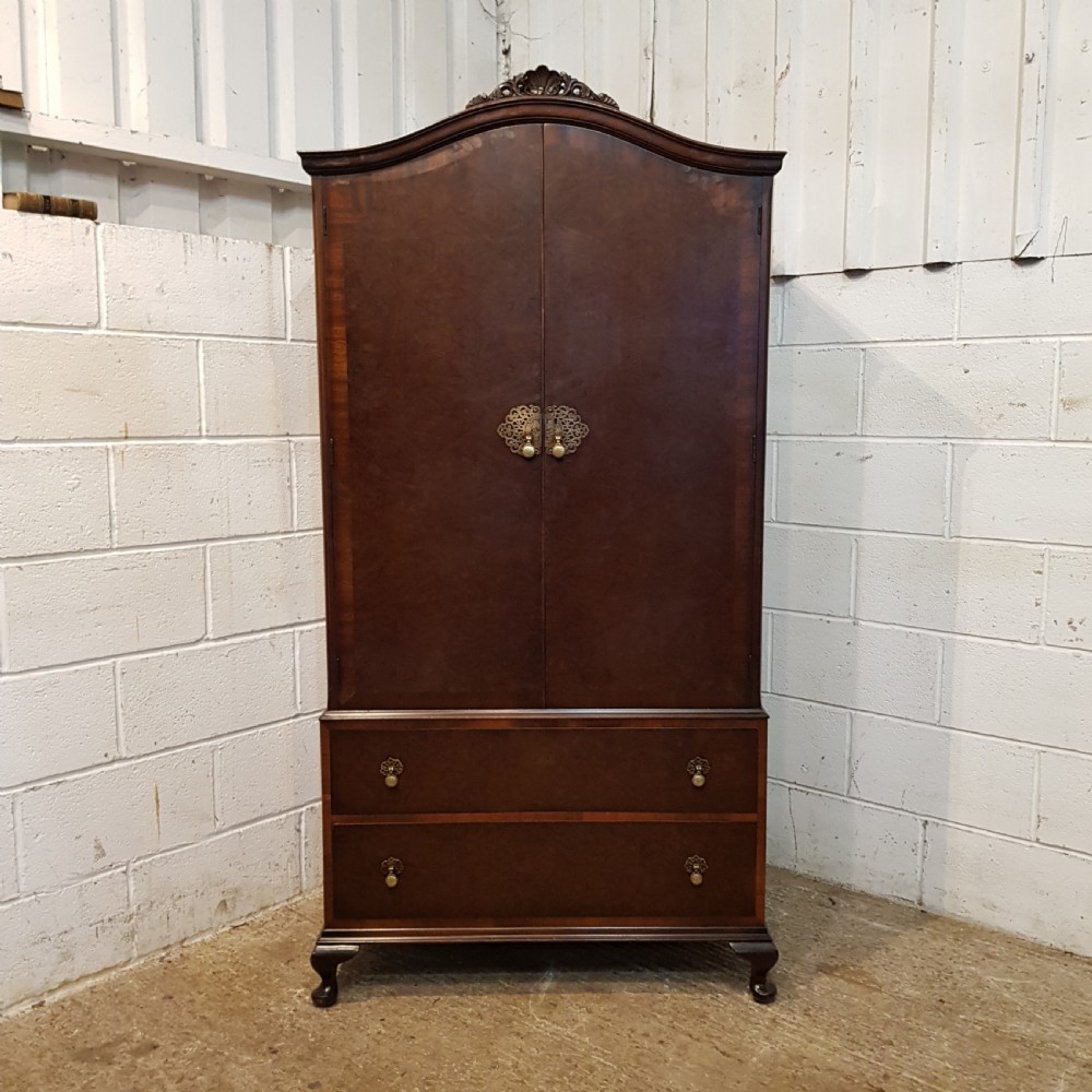ANTIQUE BURR WALNUT SERPENTINE TALLBOY C1920 View II