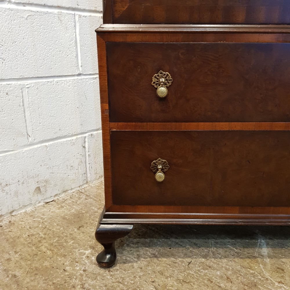 ANTIQUE BURR WALNUT SERPENTINE TALLBOY C1920 View III