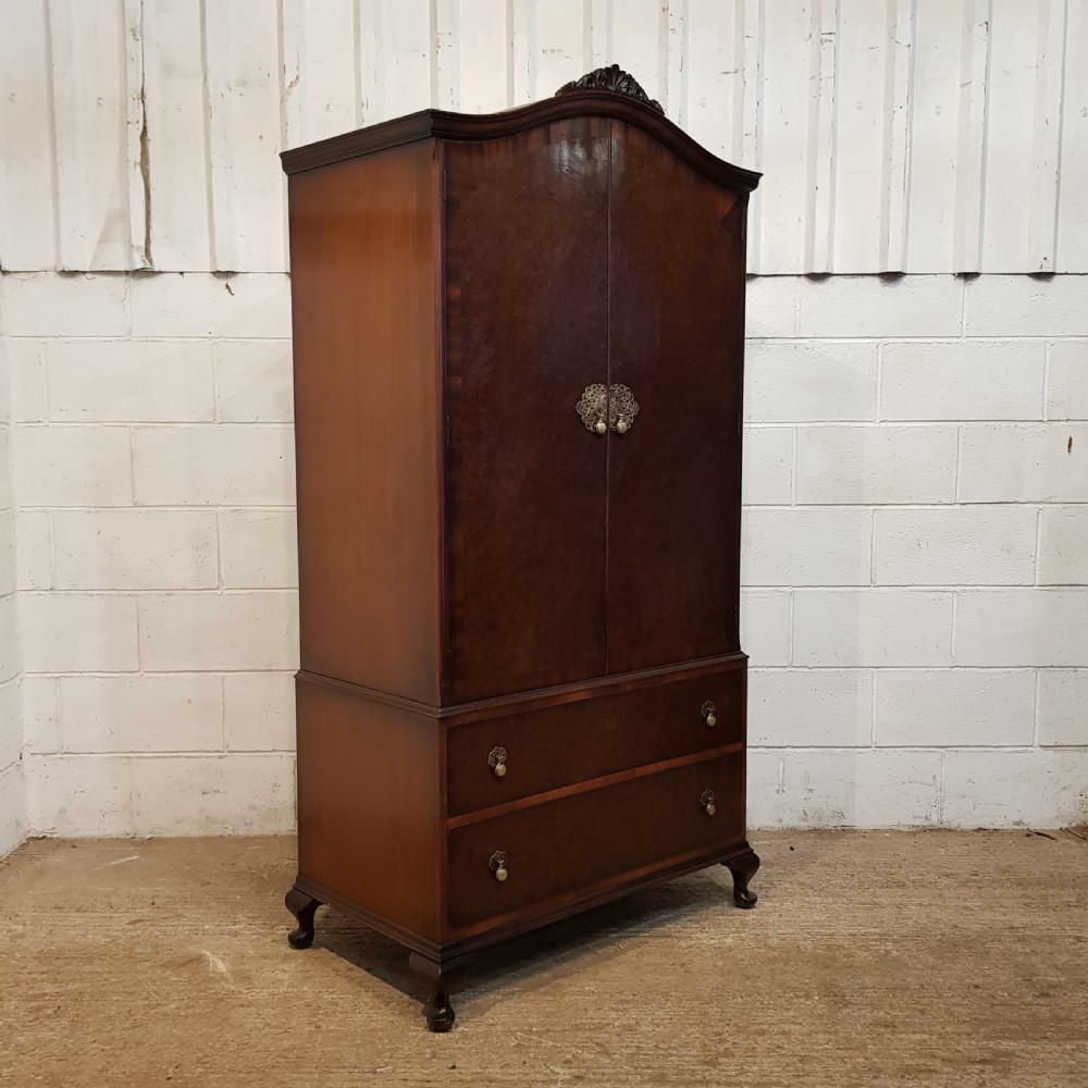 ANTIQUE BURR WALNUT SERPENTINE TALLBOY C1920 View VI