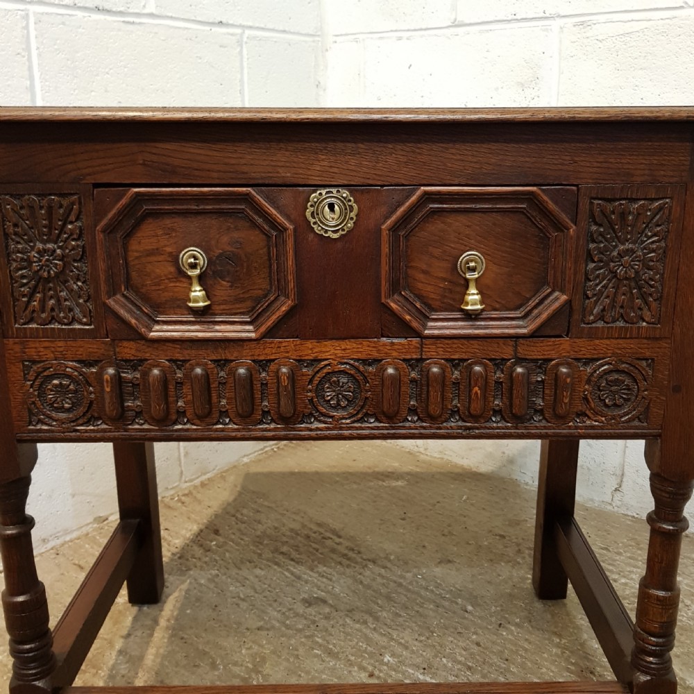 ANTIQUE SOLID  CARVED OAK SIDE TABLE C1920 View II