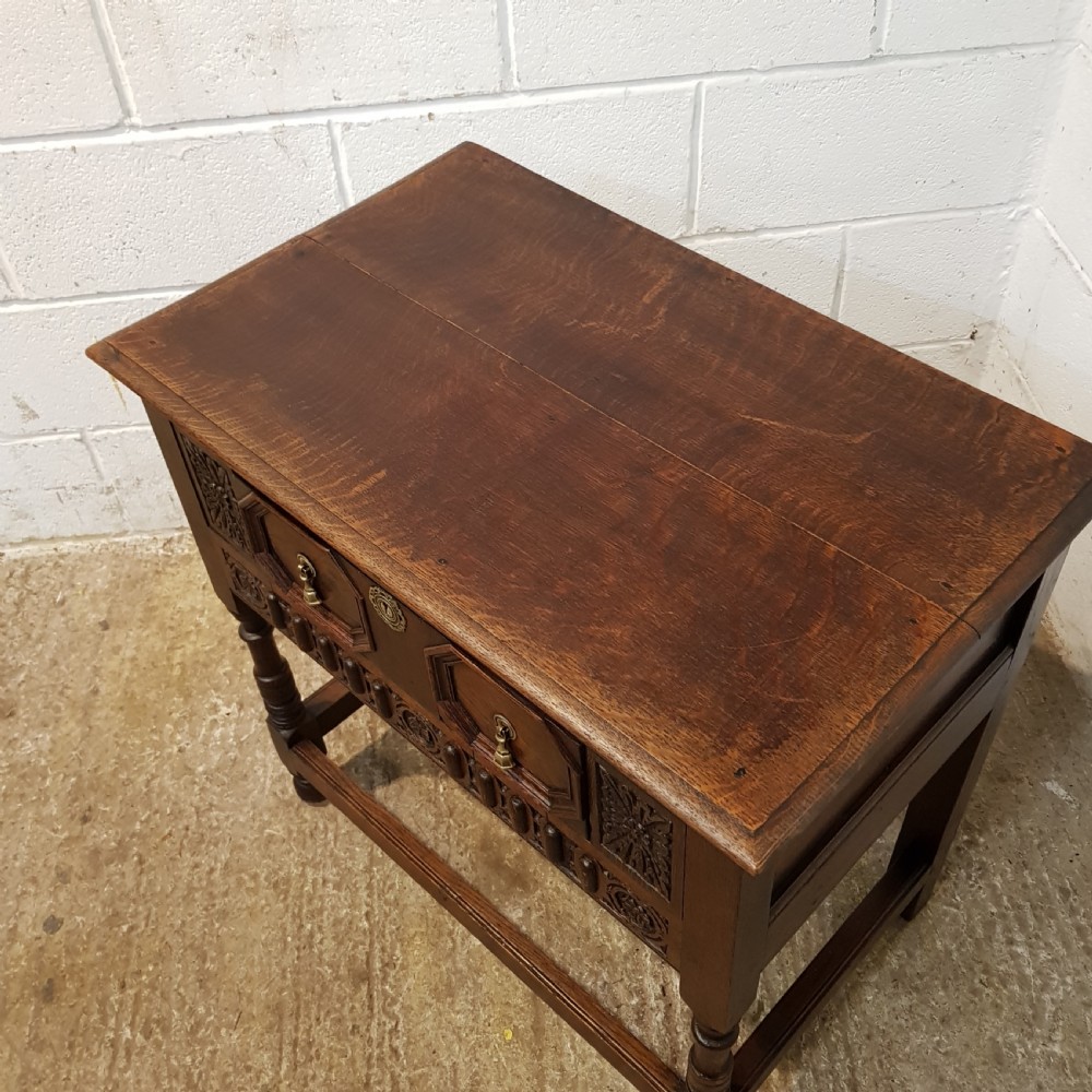 ANTIQUE SOLID  CARVED OAK SIDE TABLE C1920 View IV