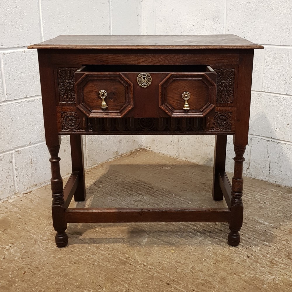 ANTIQUE SOLID  CARVED OAK SIDE TABLE C1920 View VI