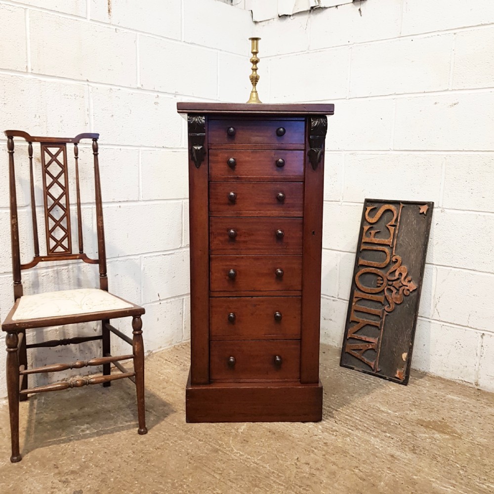 ANTIQUE VICTORIAN MAHOGANY WELLINGTON CHEST OF DRAWERS C1880