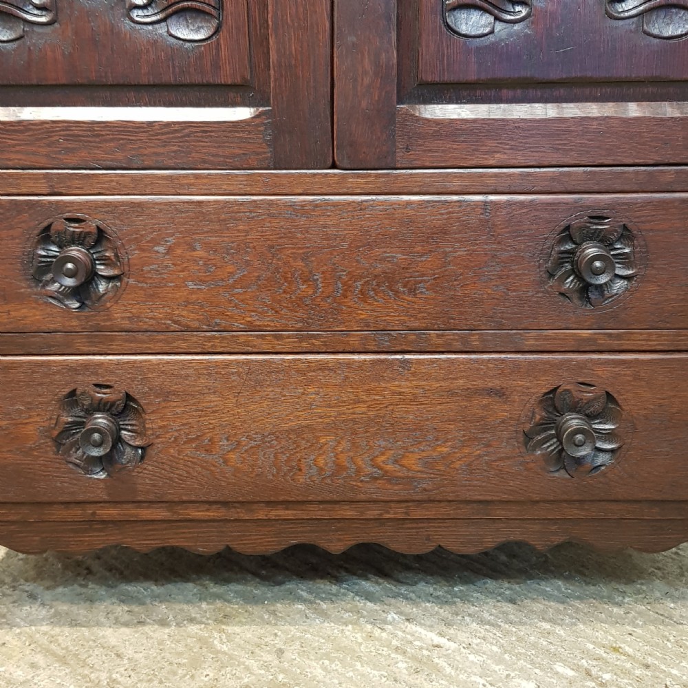 ANTIQUE CARVED OAK LINEN FOLD TALLBOY C1920 View IV