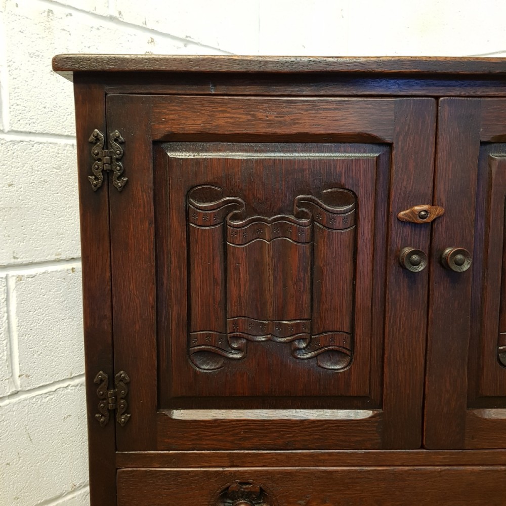 ANTIQUE CARVED OAK LINEN FOLD TALLBOY C1920 View VI
