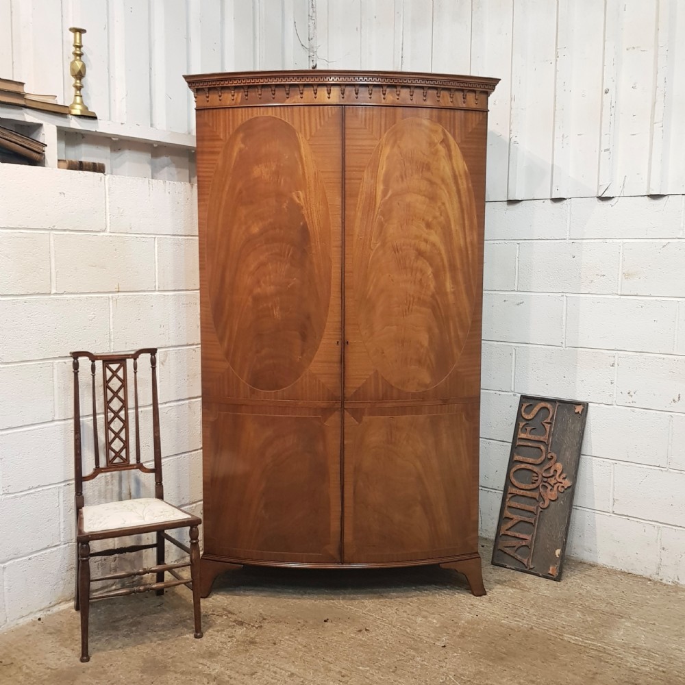 ANTIQUE EDWARDIAN REGENCY MAHOGANY BOW FRONT DOUBLE WARDROBE C1900