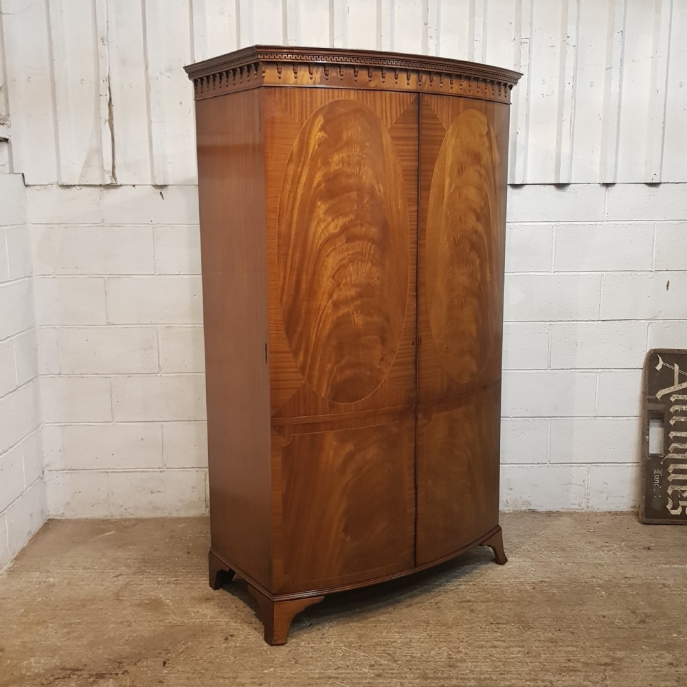 ANTIQUE EDWARDIAN REGENCY MAHOGANY BOW FRONT DOUBLE WARDROBE C1900 View IV