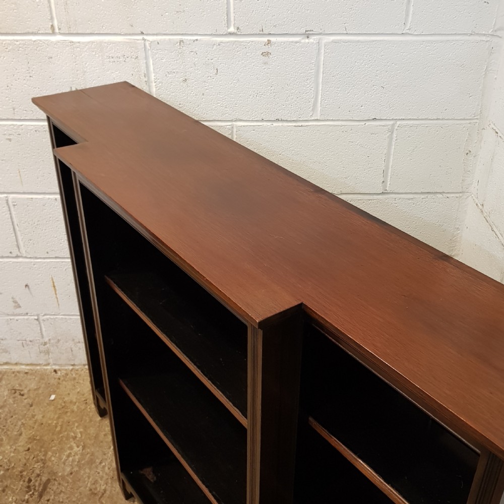 ANTIQUE ARTS & CRAFTS MAHOGANY BREAKFRONT OPEN BOOKCASE C1900 View III