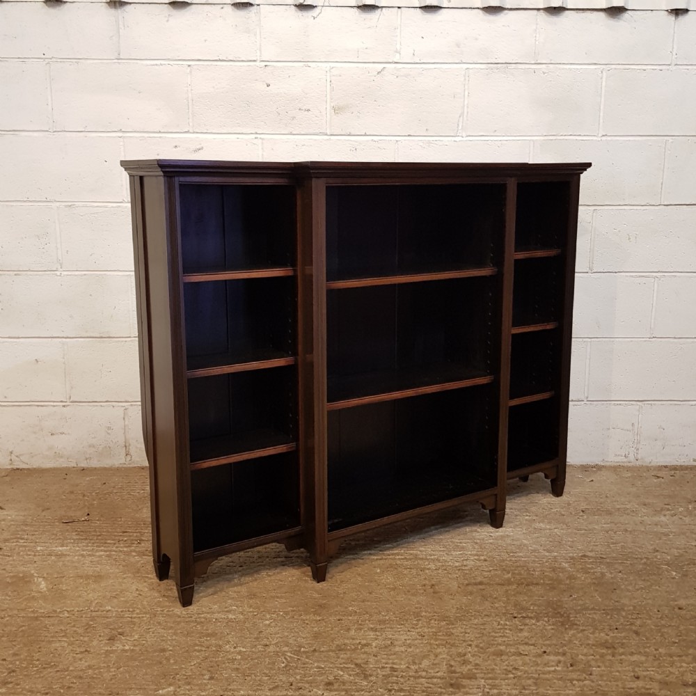 ANTIQUE ARTS & CRAFTS MAHOGANY BREAKFRONT OPEN BOOKCASE C1900 View VI