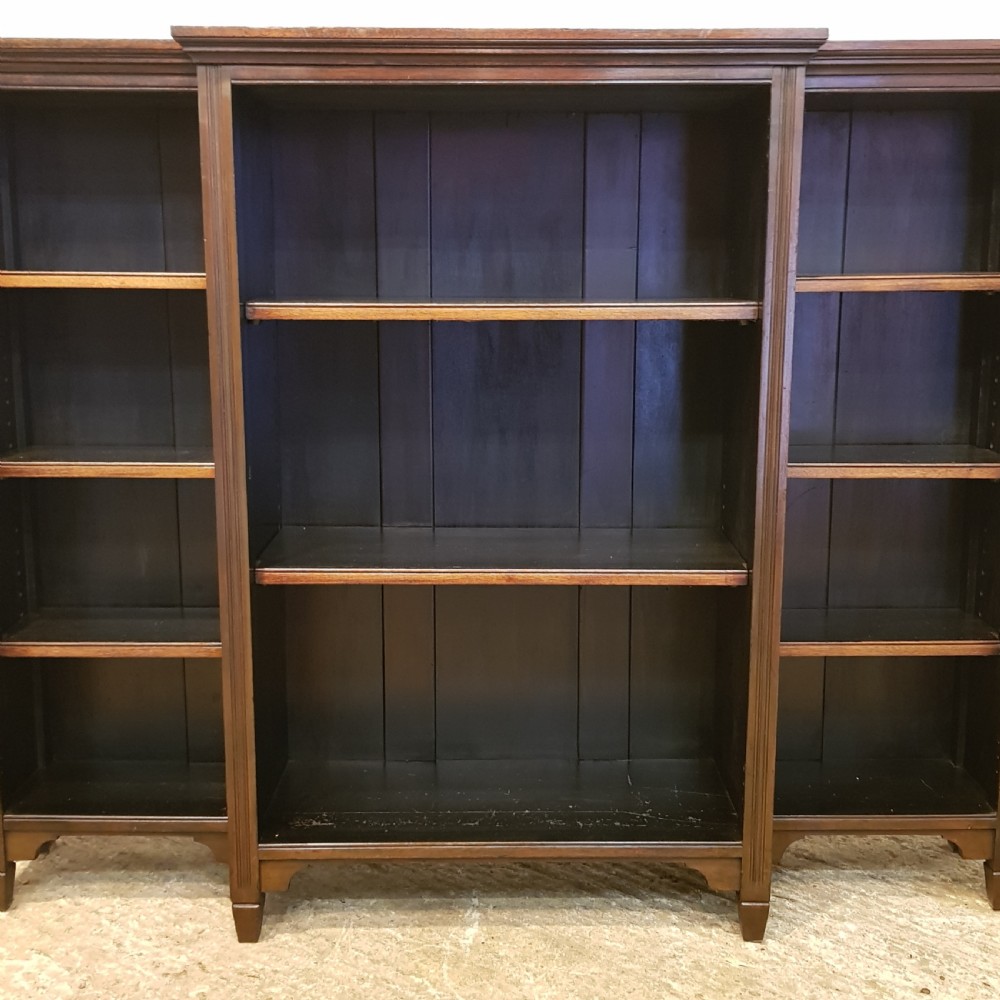 ANTIQUE ARTS & CRAFTS MAHOGANY BREAKFRONT OPEN BOOKCASE C1900 View VII
