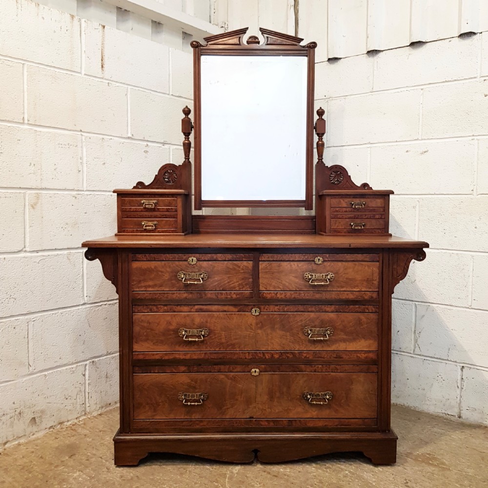 ANTIQUE LATE VICTORIAN BURR WALNUT DRESSING TABLE CHEST C1890 View II