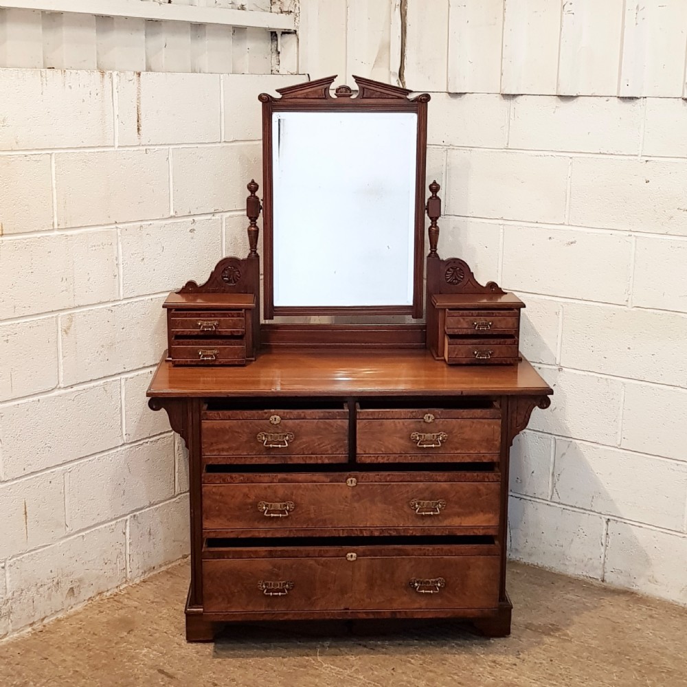 ANTIQUE LATE VICTORIAN BURR WALNUT DRESSING TABLE CHEST C1890 View III
