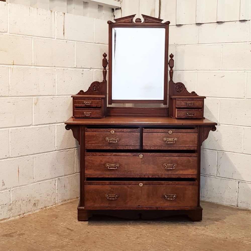 ANTIQUE LATE VICTORIAN BURR WALNUT DRESSING TABLE CHEST C1890 View IV