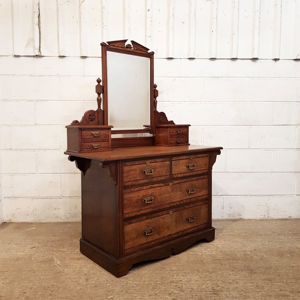 ANTIQUE LATE VICTORIAN BURR WALNUT DRESSING TABLE CHEST C1890 View V