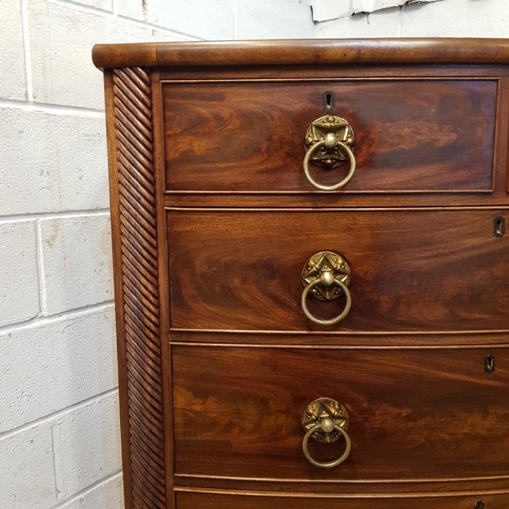 ANTIQUE REGENCY MAHOGANY BOW FRONT CHEST OF DRAWERS C1820 View V