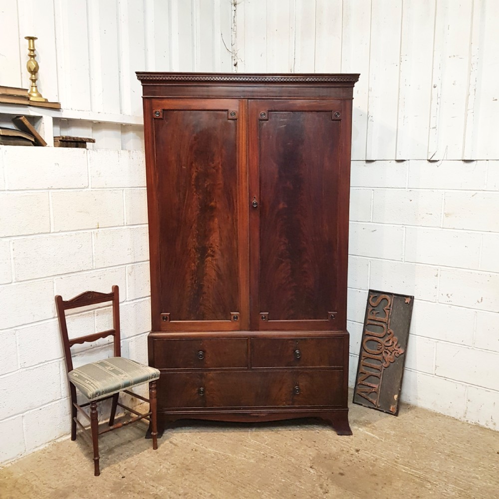 ANTIQUE EDWARDIAN REGENCY MAHOGANY WARDROBE PRESS C 1900