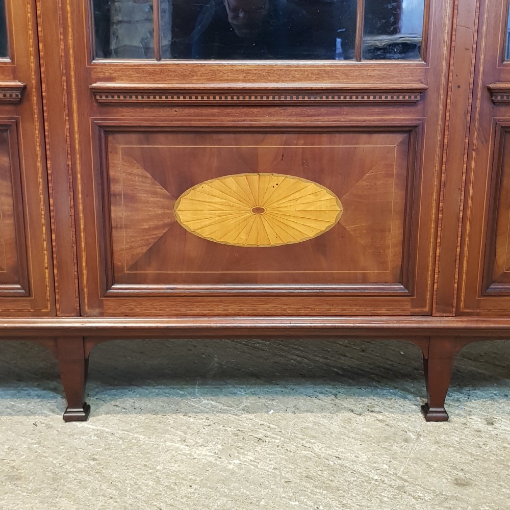 ANTIQUE EDWARDIAN LARGE INLAID MAHOGANY ASTRAGAL GLAZD BOOKCASE C1900 View VII