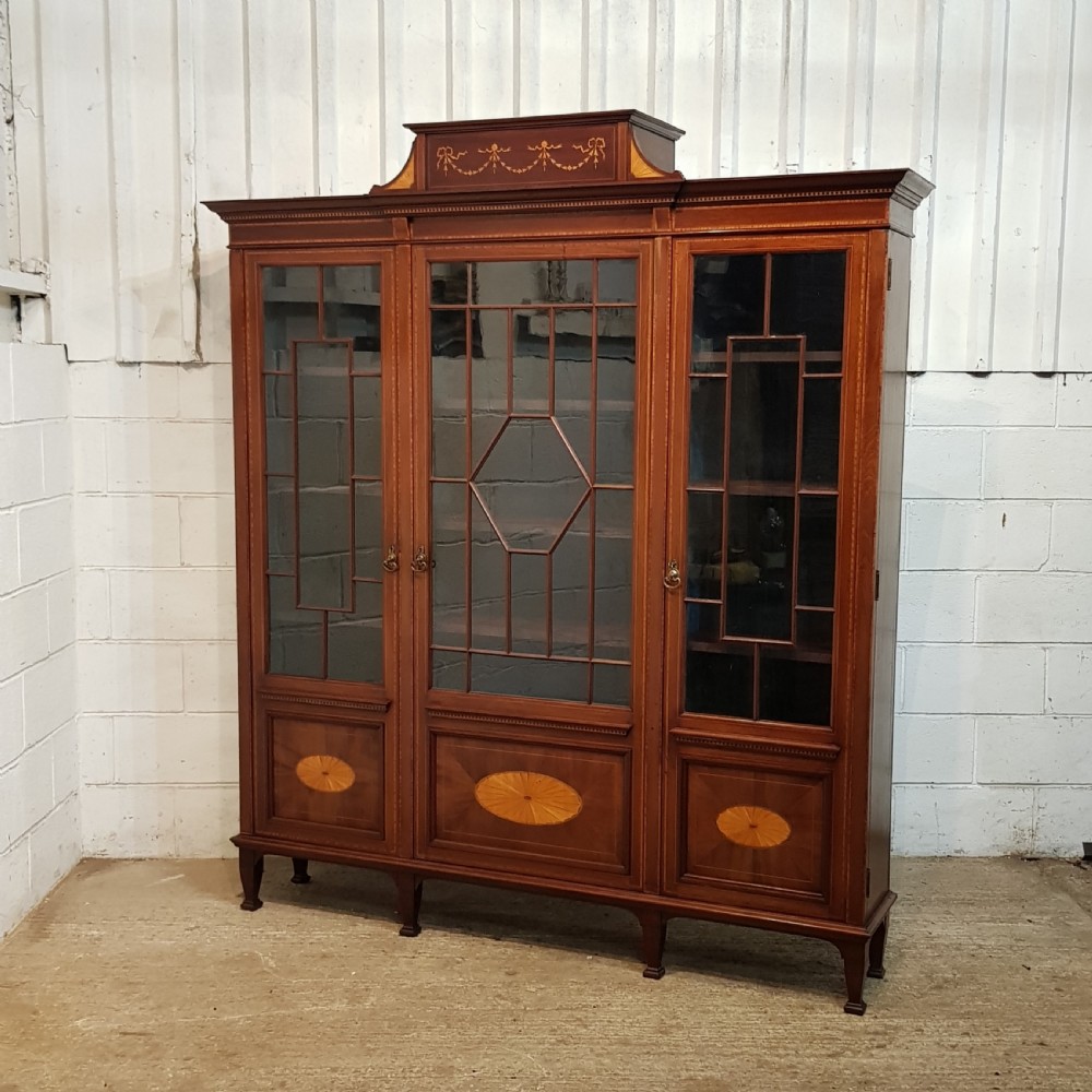 ANTIQUE EDWARDIAN LARGE INLAID MAHOGANY ASTRAGAL GLAZD BOOKCASE C1900 View VIII