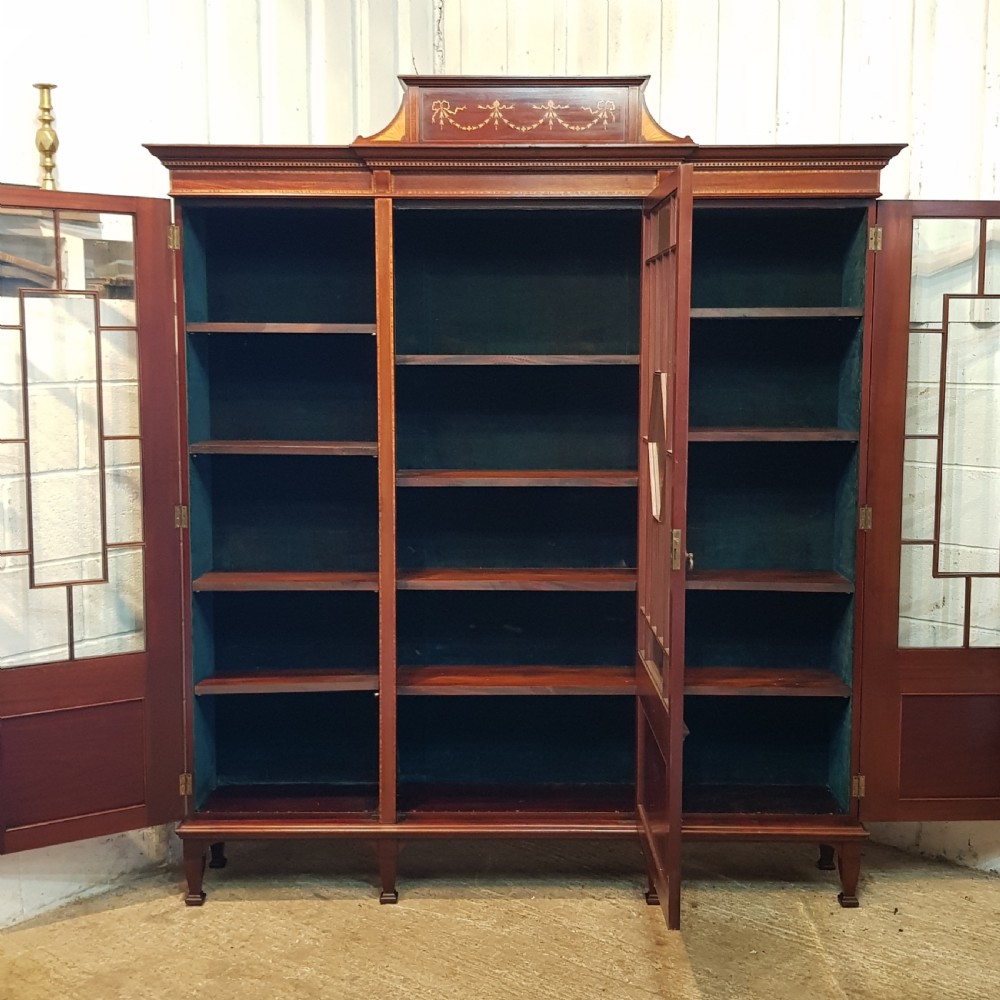 ANTIQUE EDWARDIAN LARGE INLAID MAHOGANY ASTRAGAL GLAZD BOOKCASE C1900 View IX