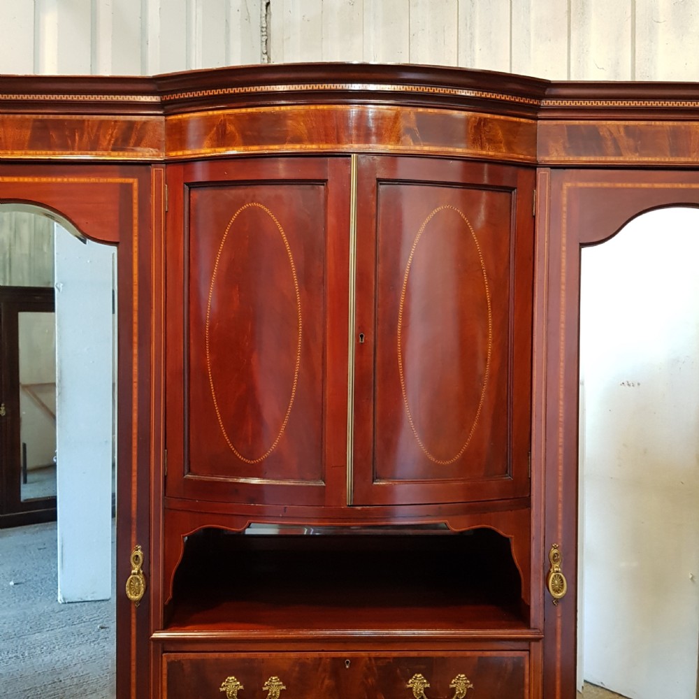ANTIQUE LATE VICTORIAN INLAID MAHOGANY TRIPLE WARDROBE C1890 View V