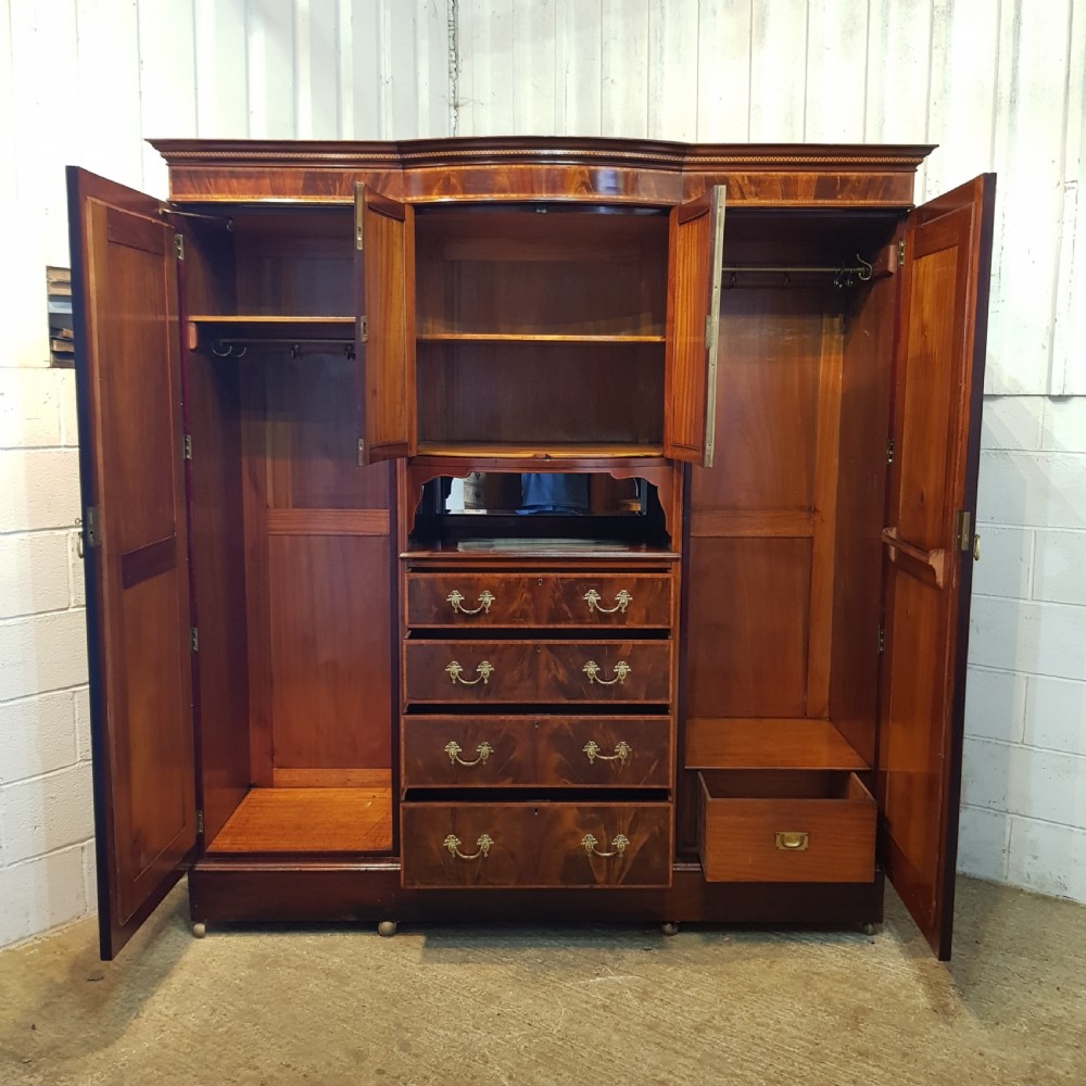 ANTIQUE LATE VICTORIAN INLAID MAHOGANY TRIPLE WARDROBE C1890 View VI