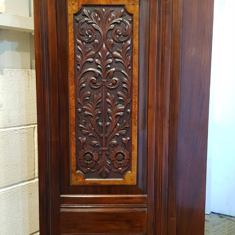 ANTIQUE SMALL EDWARDIAN ART NOUVEAU MAHOGANY & WALNUT TRIPLE WARDROBE C1900 View III
